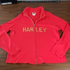 Harley Davidson Zip Up Sweatshirt Sweater Women's XL Red Gold‎